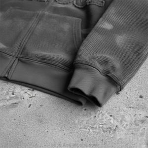 ES 사용자 정의 빈티지 특대 고민 씻어 자수 패치 와플 원단 100% 면 코모 인쇄 지퍼 후드 남성 가을 - Product Image 4