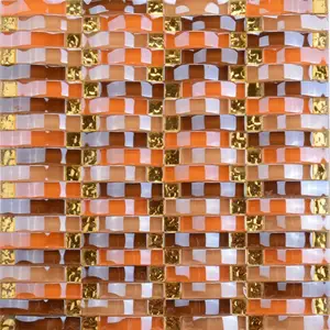 300*300 curvo mosaico di vetro di cristallo piastrelle di porcellana di colore giallo arancione disegno artistico mosaico di piastrelle di vetro ad arco