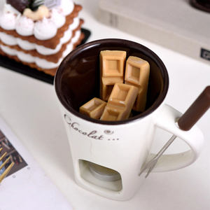 Taza de Cerámica Europea con Tenedor - Taza Única para Derretir Chocolate y Queso con Función de Calentamiento para Amantes de la Comida - Product Image 4