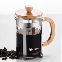 Tutup Bambu French Press Braket Baja Tahan Karat Kaca Borosilikat Transparan Ramah Lingkungan Kapasitas Besar untuk Merebus Air