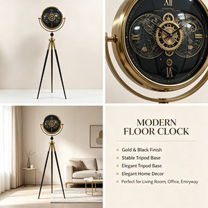 Reloj de pie trípode vintage con engranajes expuestos, marco de aleación, esfera de madera estilo coche antiguo, movimiento de cuarzo, decorativo, tipo reloj de <span class=keywords><strong>abuelo</strong></span> - Product Image 4