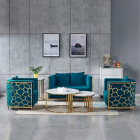 Meubles de salon de loisirs à pieds en acier inoxydable chaise d'appoint de salon en tissu bleu canapé d'hôtel fauteuil en velours