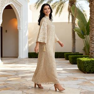 Elegante y Lujosa Abaya de Fiesta para Mujeres Musulmanas, Vestido Hecho a Medida con Tela de Alta Calidad - Product Image 4
