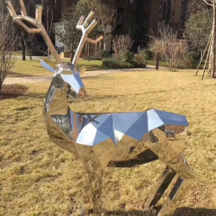 ステンレス鋼大型動物園鹿彫刻金属