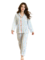 Pyjama en pur coton pour femme, col rabattu, manches longues, en polaire fine, respirant, style luxueux et mignon, printemps/automne