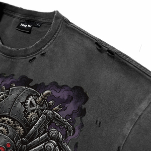 <b>Men's</b> Acid Wash Distress Cotton Breath T-Shirts Custom High Quality Dark Spider DTG Print Short Sleeve O-Neck Casual Tees - Product Image 4