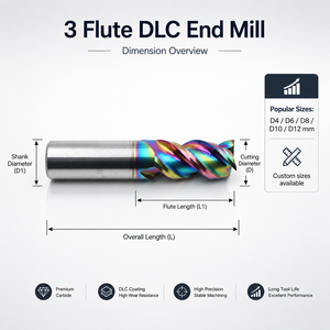 Fraise à queue solide 55HRC à 3 cannelures, revêtement DLC, hélice 30°, OEM pour aluminium - Product Image 1
