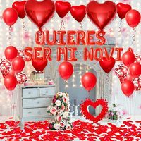 Kit de ballons pour proposition de mariage en espagnol « Quieres Ser Mi Novia », ballons en forme de cœur rouge avec confettis de pétales de rose, ensemble de ballons pour décoration de fête de fiançailles