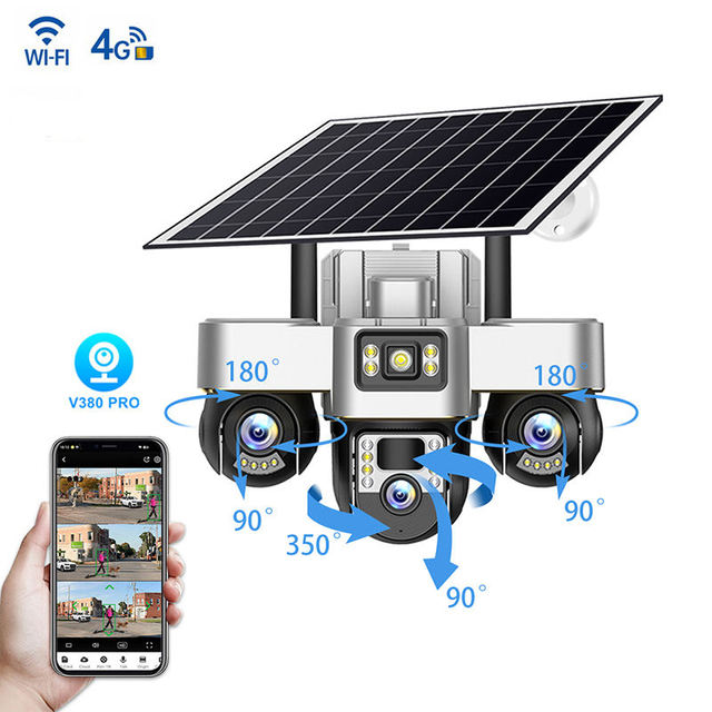 V380 Pro 6MP 3 Lens PTZ Ai 4G Solar Security CCTV Camera Wifi 4G 360 Solar Powered Outdoor Wifi Cctv Camera With Solar Panel