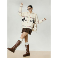 Cardigan en cachemire torsadé beige Fairland sur mesure, tricoté, boutonné, décontracté, avec veste intégrée pour l'hiver