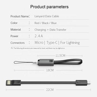 Câbles de données en nylon noir tressé de haute qualité Type-C-C Lanière Porte-clés 2.4A Charge rapide Câble USB