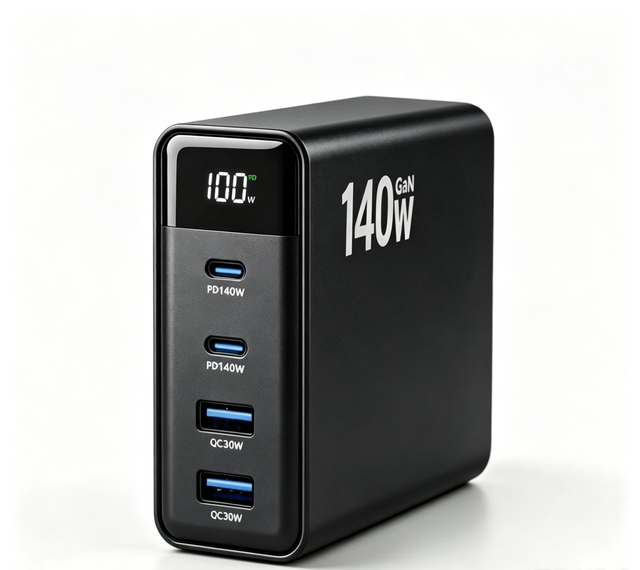 140W GaN Fast Wall Charger Digital Display USB-C PD140W USB A QC30W Power Adapter Block Multi Device Charging for Laptop Phone