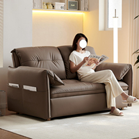 Canapé-lit en cuir entièrement ouvrable, style minimaliste en bois, canapé-lit moderne de luxe, ensemble de canapé-lit marron italien, canapé-lit rembourré réglable