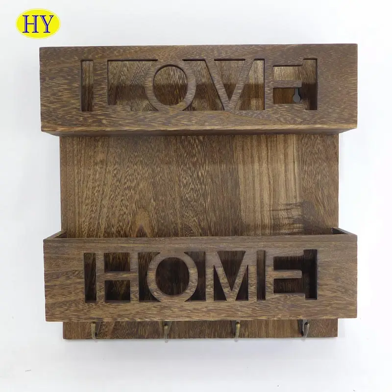 2023 antique custom wooden key wallet mail holder organizer wall mounted hook hanging Wooden Key hanger for wall