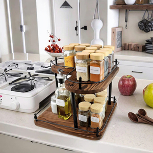 Công Suất Lớn 11.8Inch Thông Bằng Gỗ 2 tầng Có Thể Điều Chỉnh Chiều Cao Quay Gia Vị Giá Tổ Chức Lười Biếng Susans Xoay Lưu Trữ - Product Image 5