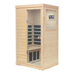 Sauna domestique moderne en bois d'hemlock canadien pour 1 personne, 1200W, 110V, 5 radiateurs, écran LCD, commande, verre trempé, infrarouge électrique - Product Image 1