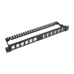 Panneau de brassage combiné fibre/cuivre blindé FTP STP 19 pouces 1U 24 ports à montage en rack, coudé à 45 degrés - Product Image 1