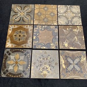 Carrelage décoratif plaqué or de style européen rétro, carrelage en céramique floral vieilli pour accent mural intérieur - Product Image 2