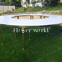 Table de banquet de luxe en acier inoxydable pour dîner, événement, fête, mariage, table en verre demi-lune serpentine