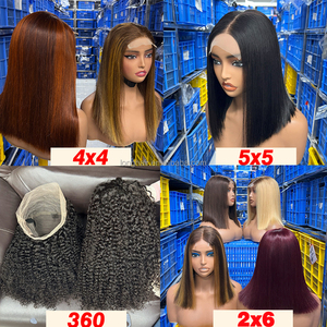 4/27 làm nổi bật 4x4 cơ thể sóng ren đóng cửa 100% tóc giả tóc con người 220% Ombre Brown Mix vàng sóng nước C phần ngắn Bob Tóc Giả Remy - Product Image 6