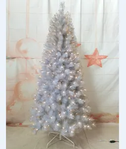 2024 Новая игла сосновая блестящая искусственная новогодняя елка светодиодная предварительно освещенная Матовая Белая Рождественская Светодиодная лампа искусственная Рождественская елка