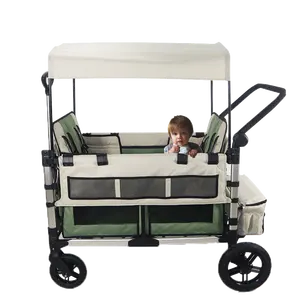 Kereta bayi 4 kursi mewah luar ruangan gerobak 4 tempat duduk anak-anak kereta bayi perjalanan kereta bayi berkemah lipat 4 kursi kereta bayi dengan kanopi