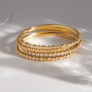 Golden Rhinestone <b>Bangle</b> Bracelets For Women Party Jewelry <b>Set</b> With Channel Setting Stainless Steel Design - Product Image 4