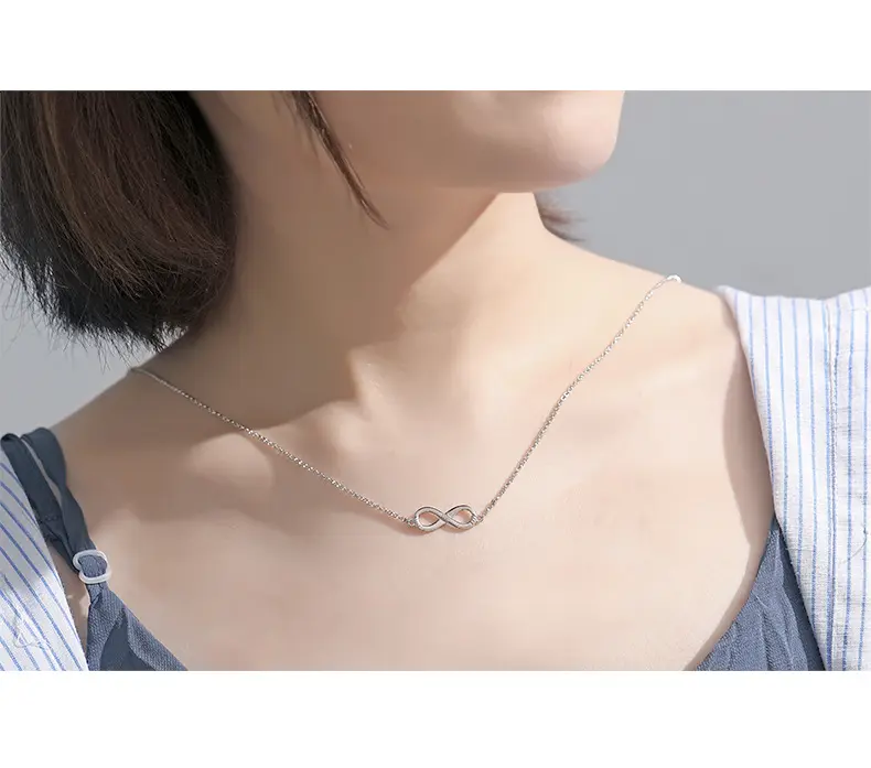 Collar con colgante de plata de ley 925 para mujer, símbolo de amor infinito, figura lateral, ocho