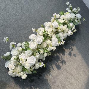 M-FR139 Nuevos diseños de camino de mesa para bodas con flores, camino de mesa con flores blancas, camino de mesa con rosas de seda para decoración de bodas - Product Image 1