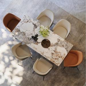 Cổ Sang Trọng 6 seater1.6m Hình Chữ Nhật Bàn Ăn Rượu Sâm Banh Lá Rắn Gỗ Thiên Nhiên Bằng Đá Cẩm Thạch Hàng Đầu Bàn Ăn Bộ - Product Image 1