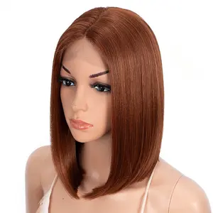 Hot sale high quality premium fiber heat resistant short bob straight ombre blonde for black women synthetic lace front wigs