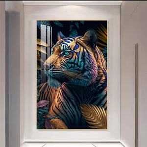 Póster de Arte Mural con Estampado de Elefante, León y Tigre, Estilo Nórdico Moderno, Pintura de Porcelana de Cristal de Lujo con Luz LED para Decoración del Hogar - Product Image 2