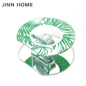 Jinn Home 13x11.8x6cm daun hijau bentuk bulat tempat lilin kaca