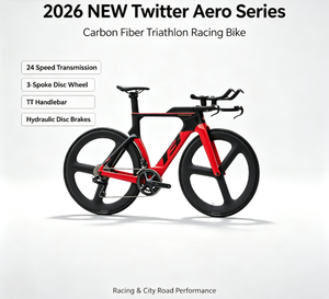 Vélo de Triathlon Aéro en Fibre de Carbone <span class=keywords><strong>Twitter</strong></span> 2026, 24 Vitesses, Roues à 3 Rayons, Guidon TT, Freins à Disque Hydrauliques, Vélo de Course Urbain - Product Image 1