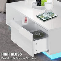Table basse de salon avec tiroirs de rangement, Table basse rectangulaire en bois blanc moderne avec lumières LED