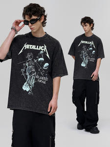 2025 estate nuovo prodotto retrò pesante cotone t-shirt per gli uomini stile <span class=keywords><strong>Rock</strong></span> Band 100% in maglia di cotone americano High Street - Product Image 2