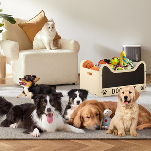 Boîte de rangement en bois pour jouets de chien avec tableau noir, boîte de rangement carrée pour jouets de chat et de chien, panier de rangement en bois pour animaux de compagnie - Product Image 2