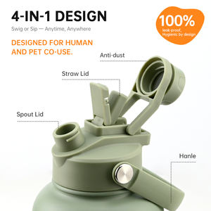 Bouteille d'eau pour animaux de compagnie de 32 oz en acier inoxydable, bouteille isolée sous vide avec bol pour chien amovible et double couvercle pour boire en extérieur - Product Image 4