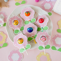 Cartes en papier pour emballages de sucettes florales de dessin animé, étiquettes faites à la main pour bonbons, pour les anniversaires d'enfants, les récompenses en classe et les cadeaux de remerciement