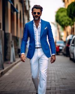 <span class=keywords><strong>Costume</strong></span> <span class=keywords><strong>bleu</strong></span> pour <span class=keywords><strong>homme</strong></span>, Slim, Double boutonnage, revers <span class=keywords><strong>blanc</strong></span>, mode marié, meilleur <span class=keywords><strong>homme</strong></span>, fête de <span class=keywords><strong>mariage</strong></span>, <span class=keywords><strong>costume</strong></span> d'affaires classique, 2 pièces - Product Image 2