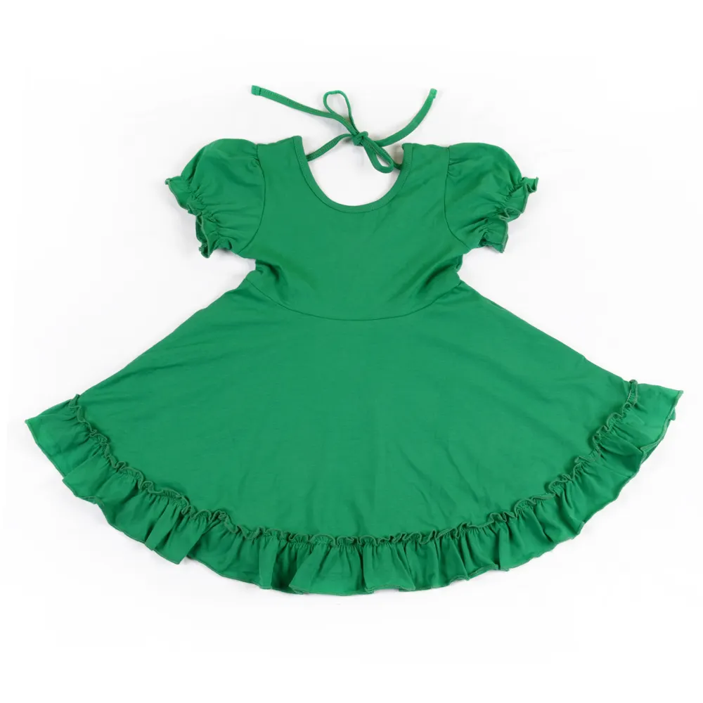 여름 아이 아기 프릴 소매 원피스 단색 100% 면 튜닉 탑 어린이 소녀 드레스