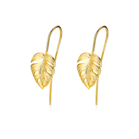 Boucles d'oreilles en argent sterling 925 plaqué or, motif feuille de Monstera