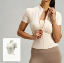Women Zip Up <b>Yoga</b> <b>Jacket</b> Short Sleeve Slim Fit High Stretch Quick Dry Stand Collar Fitness Gym Top - Product Image 3