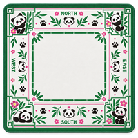 Tapis de Mahjong de Luxe Moderne Américain, Motif Floral en Acrylique Panda, Empreinte de Patte Directionnelle Rose Vert, Design Personnalisé pour 4 Joueurs