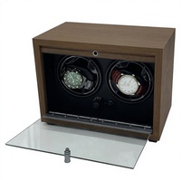 Boîte à remontoir automatique de luxe à 2 emplacements, en bois MDF avec intérieur en ABS, présentoir double pour montres avec éclairage LED bleu