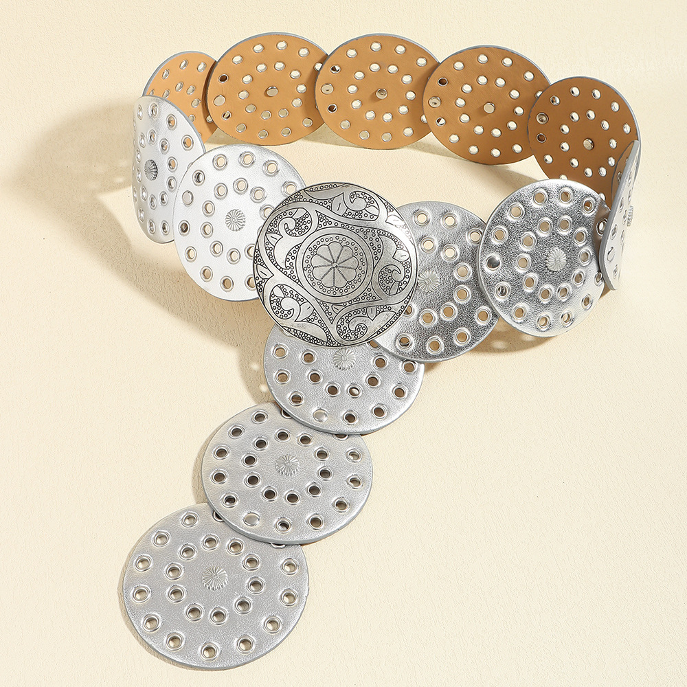 Western Belts for Women Wide Hollow Disc Leather Belt  display picture 2