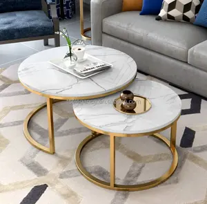 Modern Gold Stainless Steel Leg marble top round living room home furniture luxury side center coffee tea table