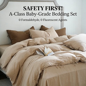 Set di Biancheria da Letto OEM Vintage in Crêpe de Chine a Doppio Strato, Quattro Pezzi, Liscio con Laccetti, 100% Cotone, Set Copripiumino e Lenzuola - Product Image 1