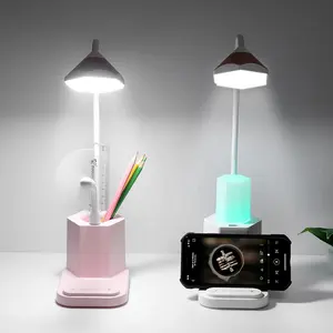 מחקר קריאת עט מחזיק שולחן Led אור מגע בקרת Dimmable Usb סוללה מופעל מנורת שולחן עם טלפון בעל