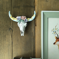 Décor mural en résine de vache avec fleurs succulentes, Statue à corne, décor pour pépinière, tête de taureau